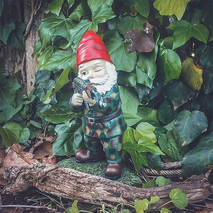 Military Garden Gnome With Camouflage Uniform | Bowlift