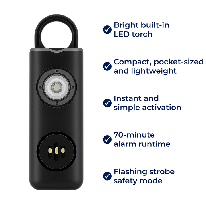 Ultra-Loud 130 dB Siren – Compact LED Torch Safety Device – For Night-Walkers Students & Commuters Bowlift
