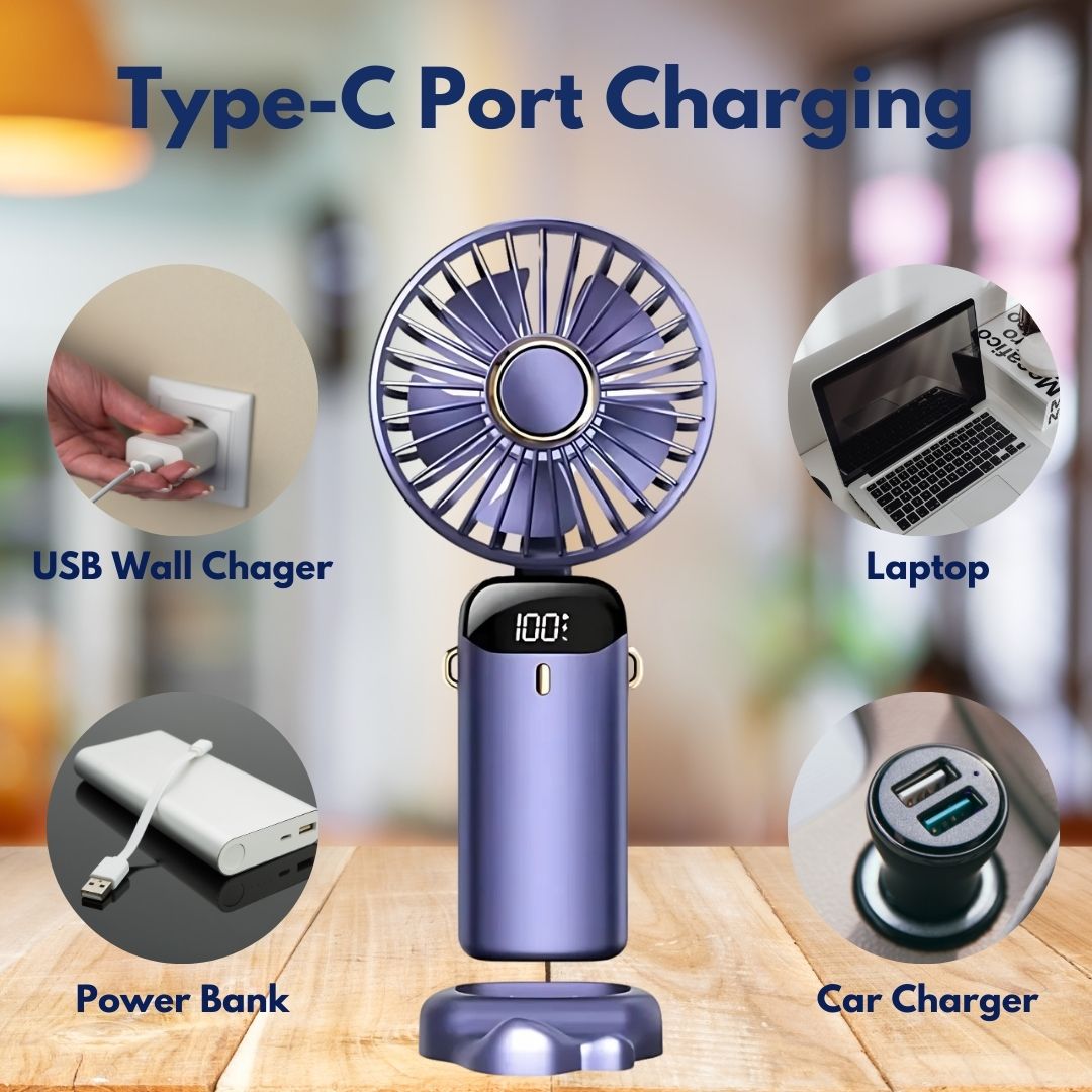 BowLift | Rechargeable Handheld Mini Fan | 5-Speed, 90-Degree Adjustable & Quiet for Office, Home & Outdoor Use