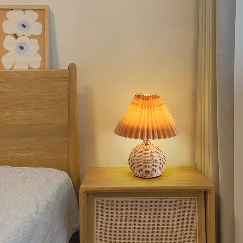 BowLift | RattaLume Nordic LED Table Lamp | Woven Rattan & Foldable Fabric Shade | Mood Light | Decor for the Bedroom