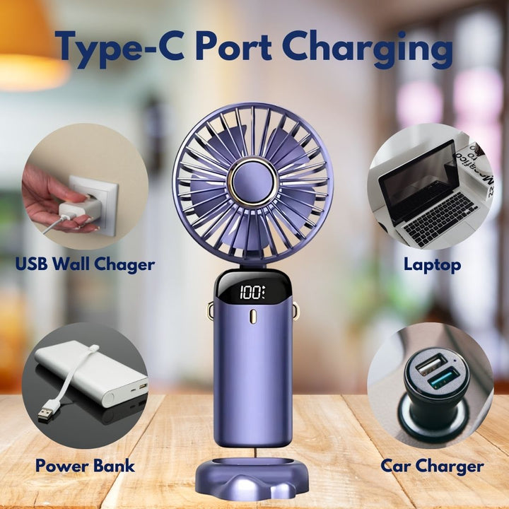 Rechargeable Handheld Mini Fan | 5-Speed, 90-Degree Adjustable & Quiet for Office, Home & Outdoor Use | Bowlift