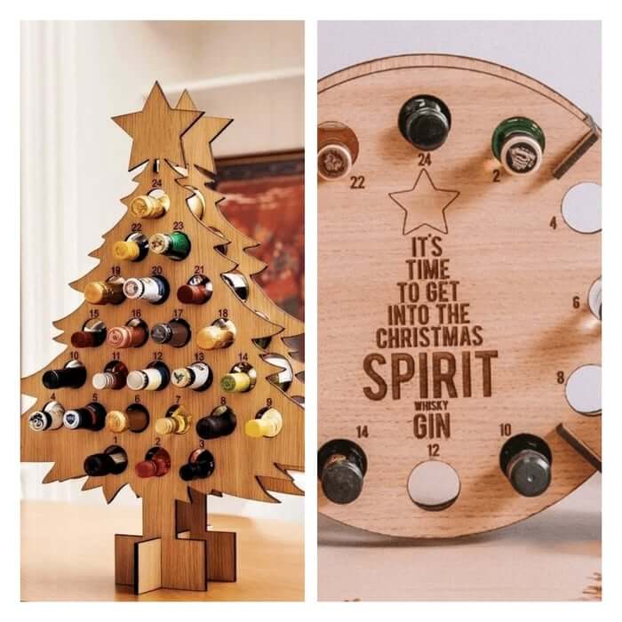 BowLift | Wooden Advent Calendar | Christmas Tree Shape & Refillable | For Beer, Wine & Mini Bottles | Reusable