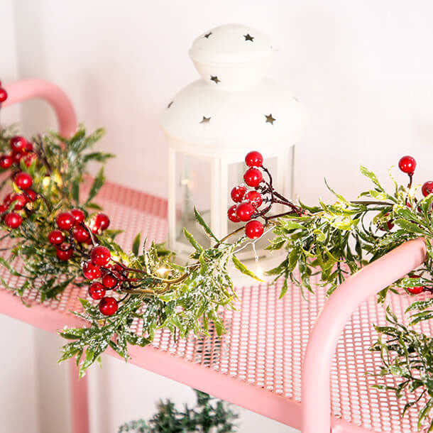 BowLift | Christmas Red Fruit Pine Needle LED Copper Wire Decorative Battery String Lights