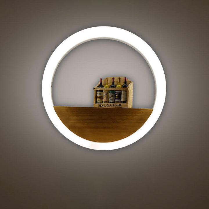 BowLift | Lumoshelf LED Wall Light | Solid Wood with Shelf | Round Wall Lamp | Warm & White Light