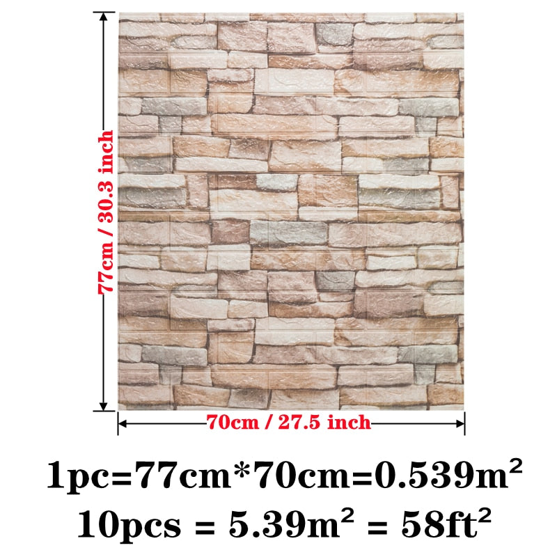 10pcs 3D Brick Pattern Waterproof Self-Adhesive Wallpaper | Bowlift