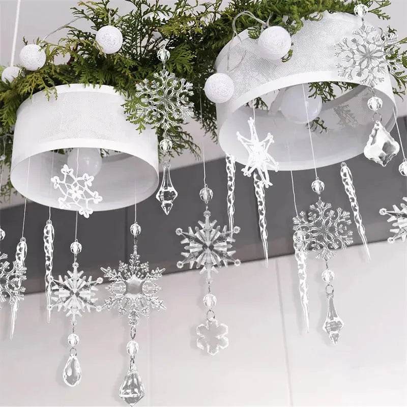 BowLift | 10pcs Christmas Tree Hanging Pendants Acrylic Ice Strip Snow Ceiling Xmas Ornaments New Year Christmas Decoration Home Decor