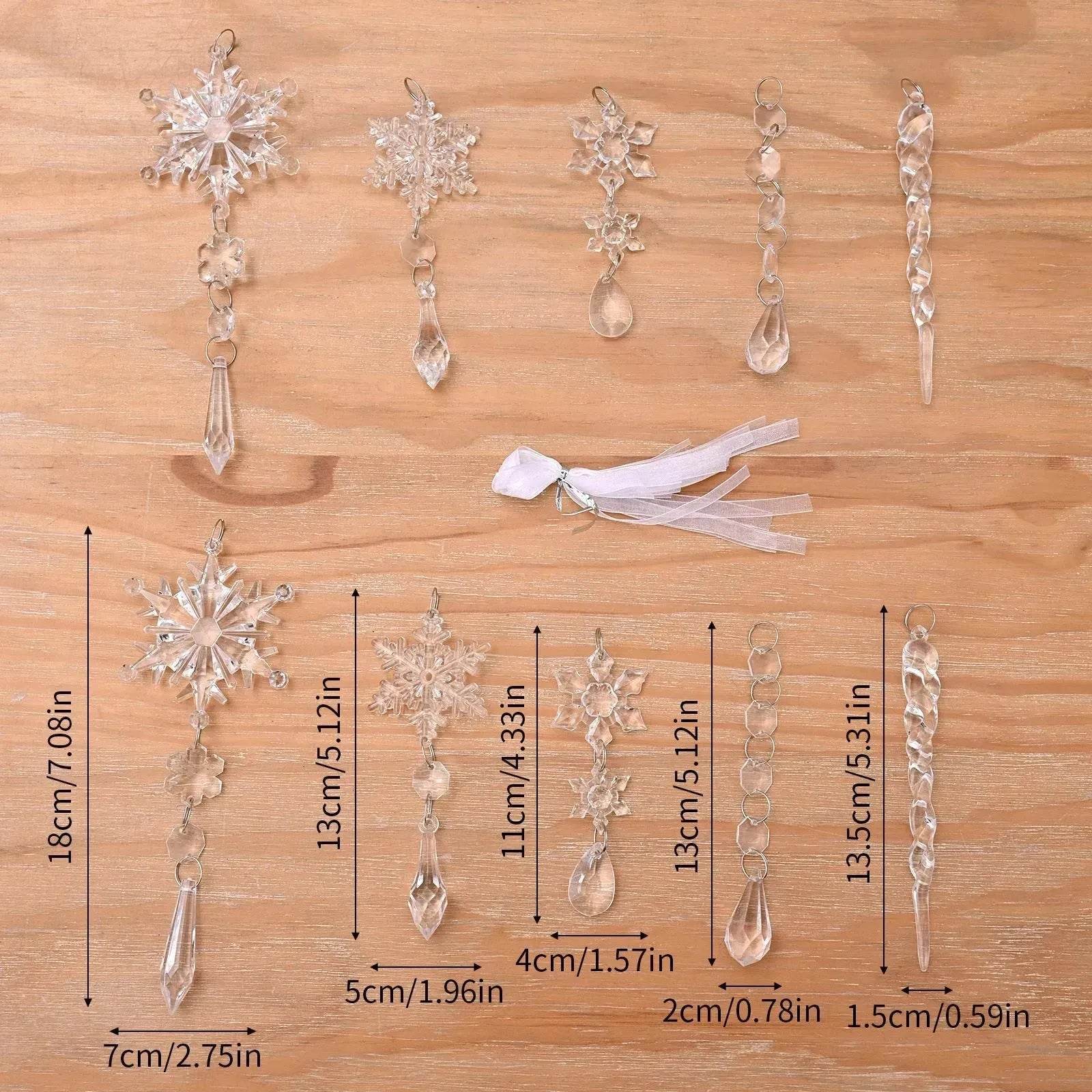 BowLift | 10pcs Christmas Tree Hanging Pendants Acrylic Ice Strip Snow Ceiling Xmas Ornaments New Year Christmas Decoration Home Decor