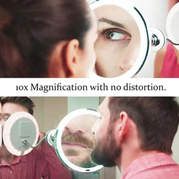 BowLift | ReflectFlex LED Magnifying Mirror with Flexible Gooseneck | 10x Magnification | Daylight LED | Cosmetic Mirror