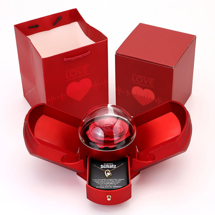 BowLift | EternalBloom | Romantic Rose Box with 14k White Gold Heart Necklace and Love Note