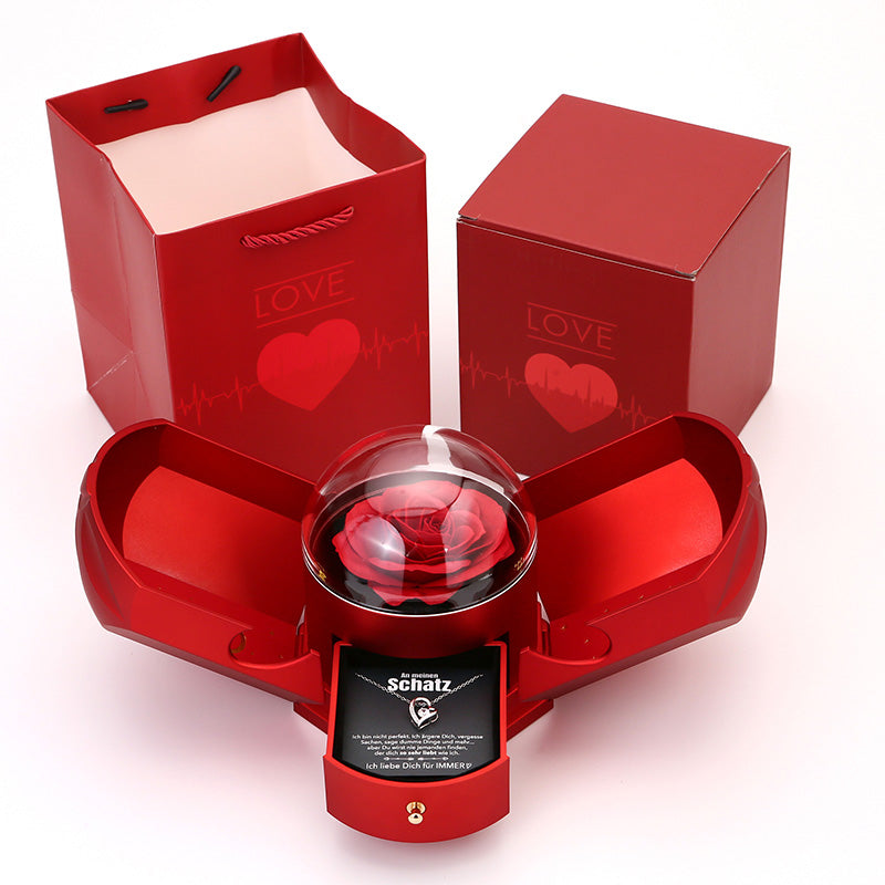 BowLift | EternalBloom | Romantic Rose Box with 14k White Gold Heart Necklace and Love Note