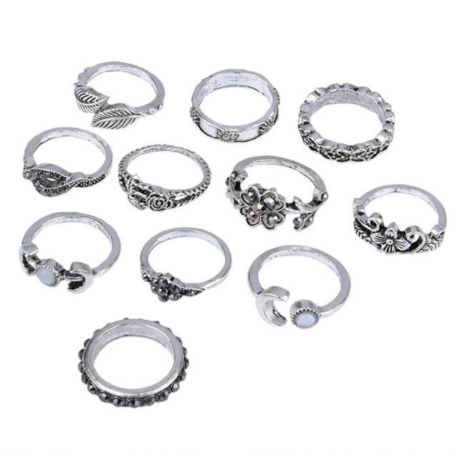 11 Piece Silver Stack Bohemian Above Knuckle Rings | Bowlift