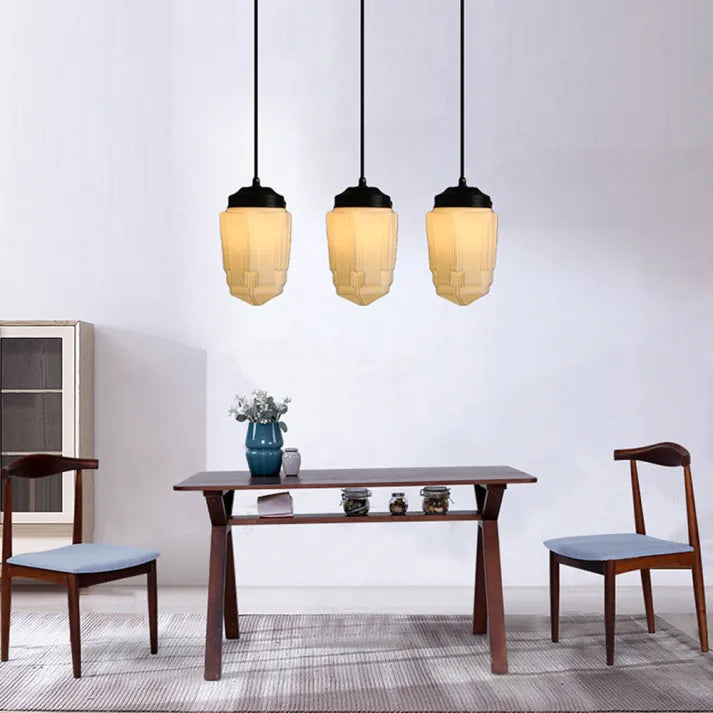 Vintage Geometric Hanging Lamp made of Matte Glass – Retro Pendant Light for Dining Room | Bowlift