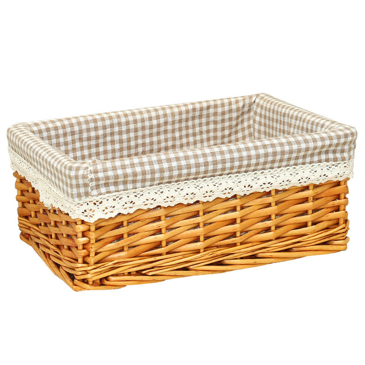 Women storage basket with checkered lining and romantic lace decoration Bowlift