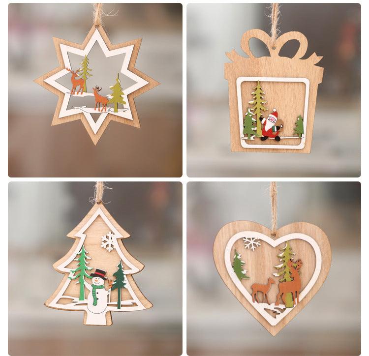BowLift | Christmas tree small pendant wooden five-pointed star bell pendant gift Christmas decoration wooden