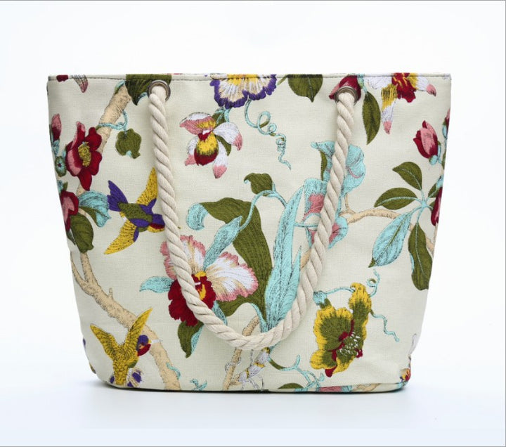 Elegant Beach Bag with Floral Embroidery Design Bowlift