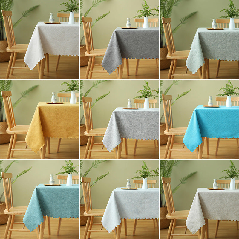 Tablecloth made of cotton blend with wavy hem and textured surface Bowlift