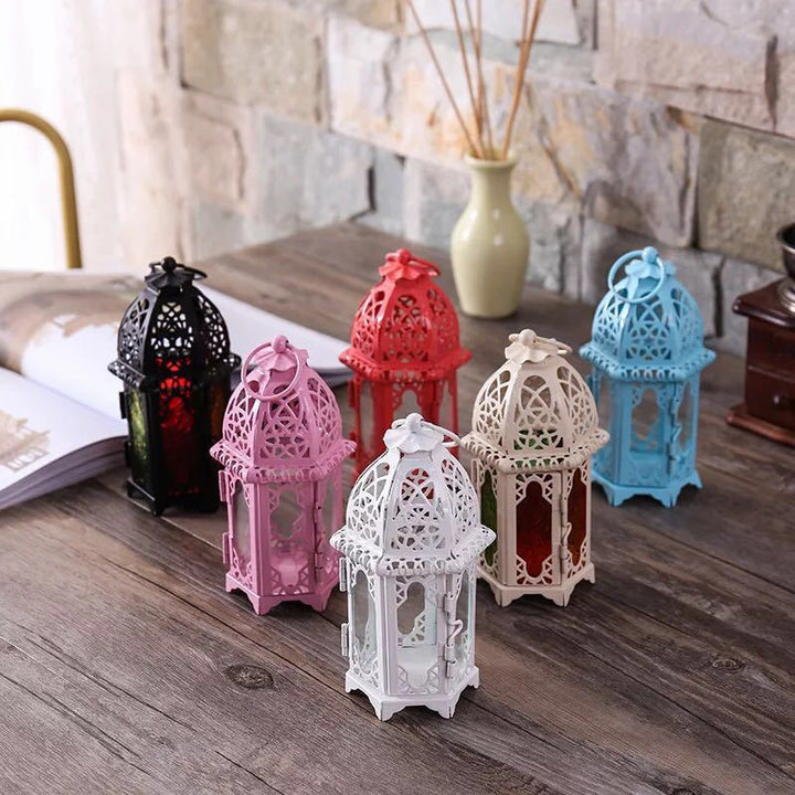 Moroccan-Style Metal and Glass Decorative Hanging Lantern with Intricate Filigree Bowlift