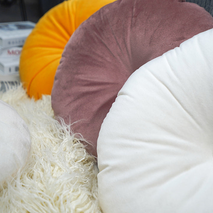 Round decorative velvet seat cushion with button center detail and extra soft plush cover Bowlift