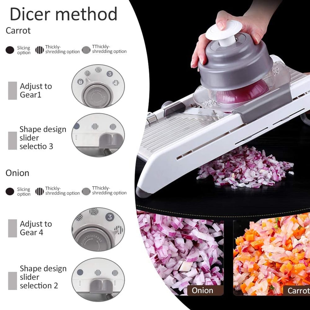 BowLift | Mandoline Vegetable Slicer | Adjustable 304 Stainless Steel Blades for Even Slices, Sticks & Cubes in Professional Kitchen Use