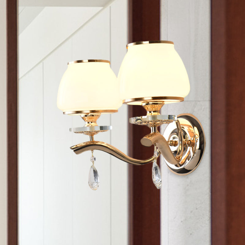 BowLift | 1/2-Pear Tapered Wall Light Fixture Postmodern White Glass Wall Scone Lighting with Crystal Drops