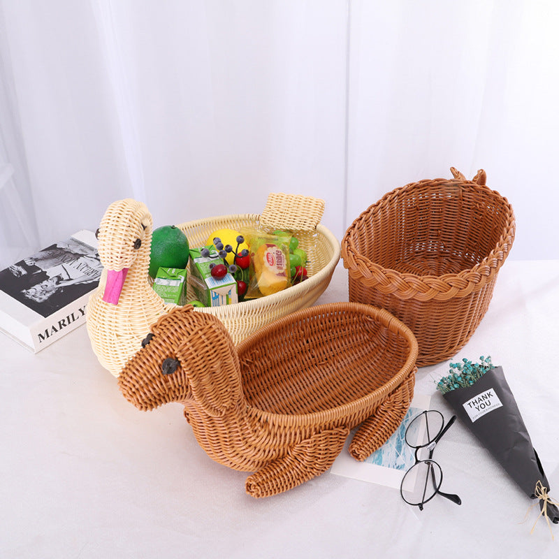 Decorative Woven Dog-Shaped Storage Basket Bowlift