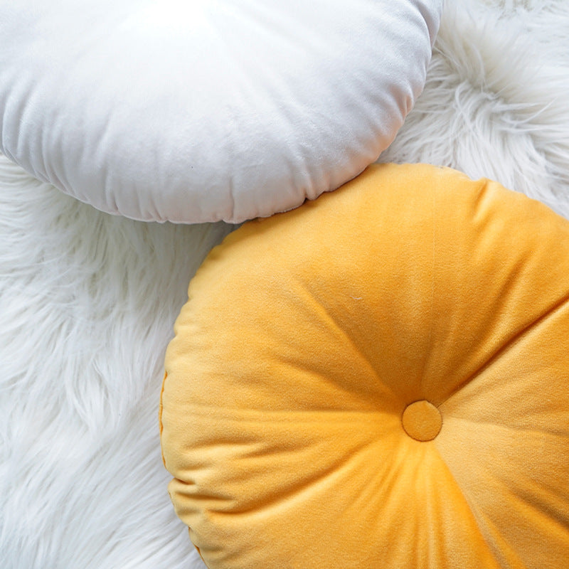 Round decorative velvet seat cushion with button center detail and extra soft plush cover Bowlift