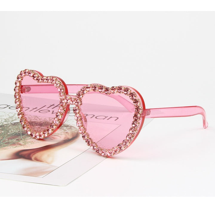 Women's Heart Shape Sunglasses with Sparkling Crystal Frame Bowlift
