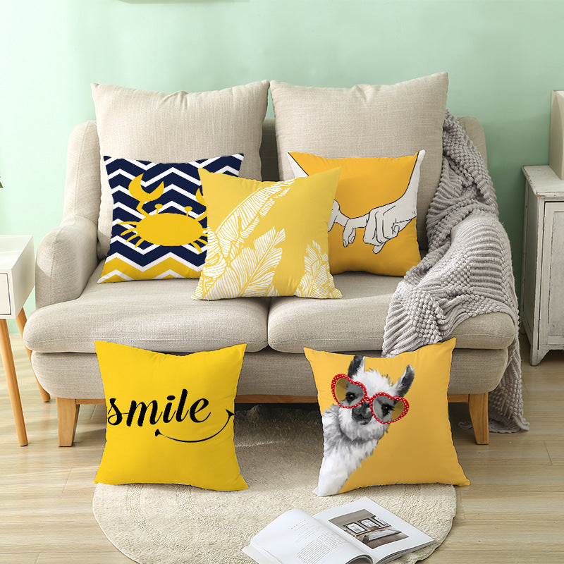 Geometric Interlocking Circle Square Pillow Cover Polyester Linen-Texture with Hidden Zipper