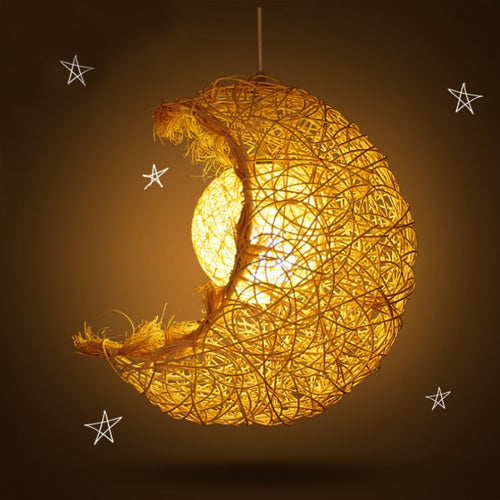Moon-Shaped Woven Pendant Light