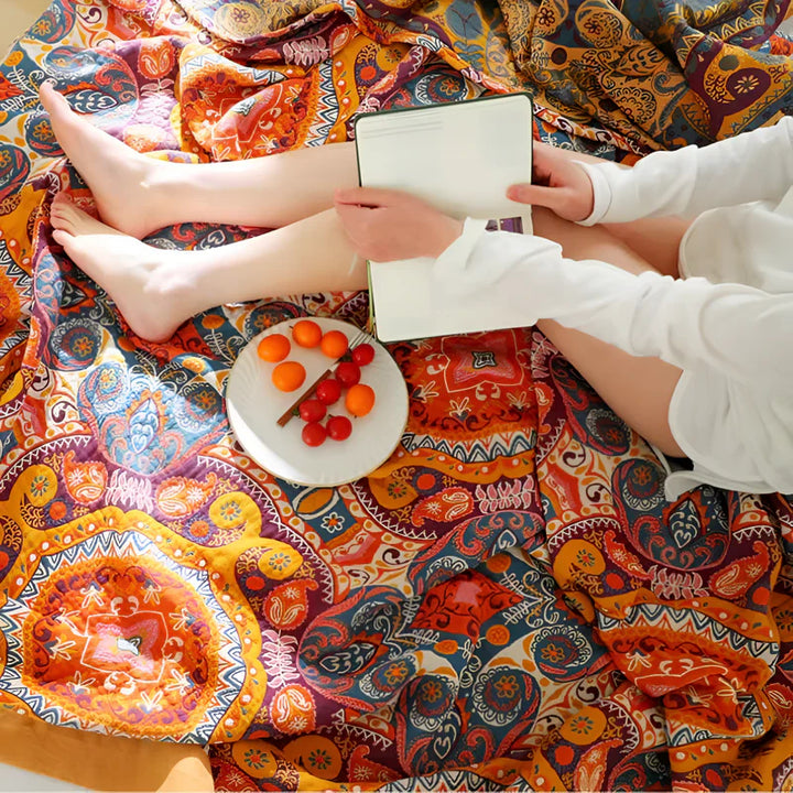 Sunrise Boho Reversible Blanket, 100% Cotton Cooling Quilt | Bowlift