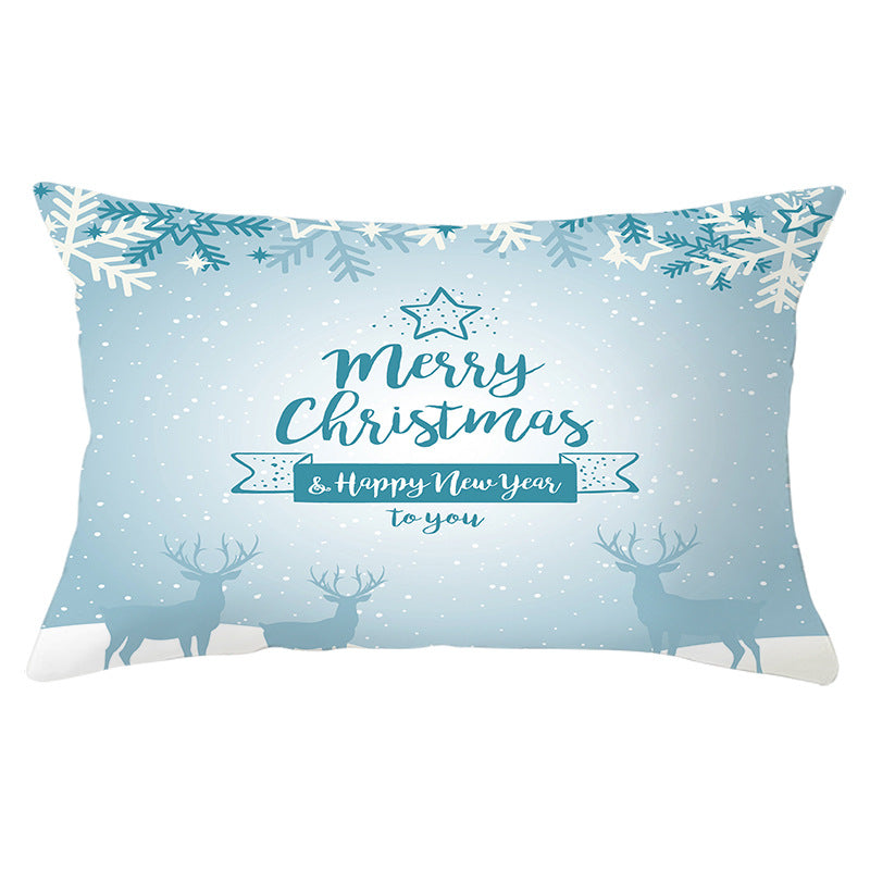 Rectangular Winter Deer Scenic Lumbar Pillow Cover with Linen-Texture and Concealed Zipper