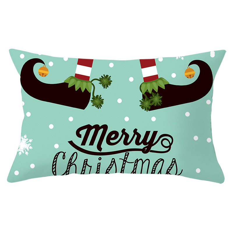 Rectangular Winter Deer Scenic Lumbar Pillow Cover with Linen-Texture and Concealed Zipper