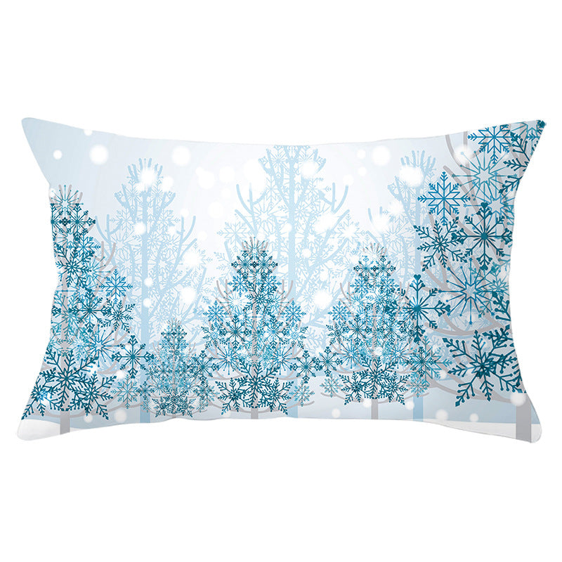 Rectangular Winter Deer Scenic Lumbar Pillow Cover with Linen-Texture and Concealed Zipper