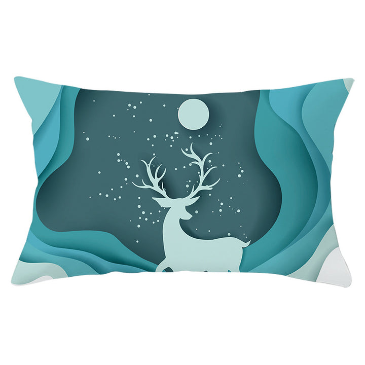 Rectangular Winter Deer Scenic Lumbar Pillow Cover with Linen-Texture and Concealed Zipper