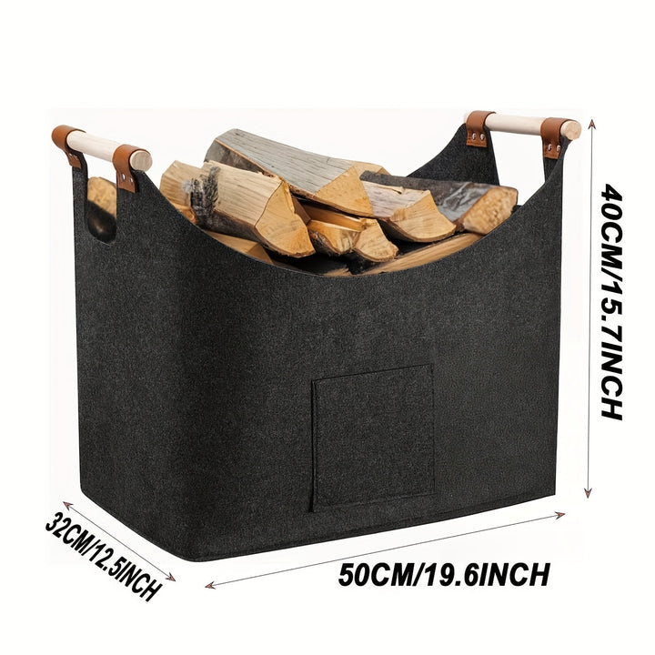 BowLift | Felt log basket FELDURA | Collapsible | 55L volume | With wooden handles & leather details | Dark gray