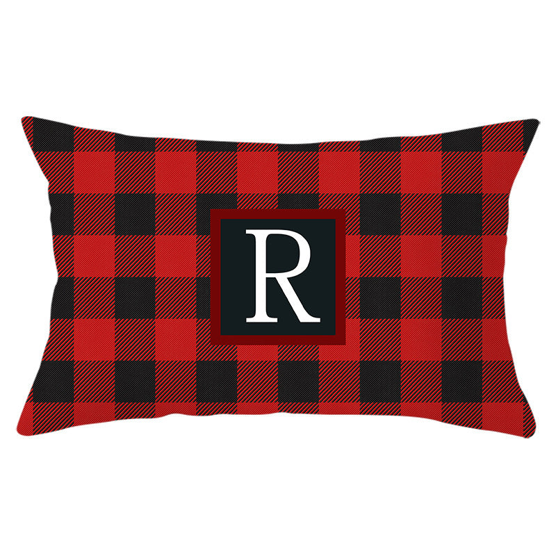 Decorative Rectangular Buffalo Plaid Monogram Pillow Cover