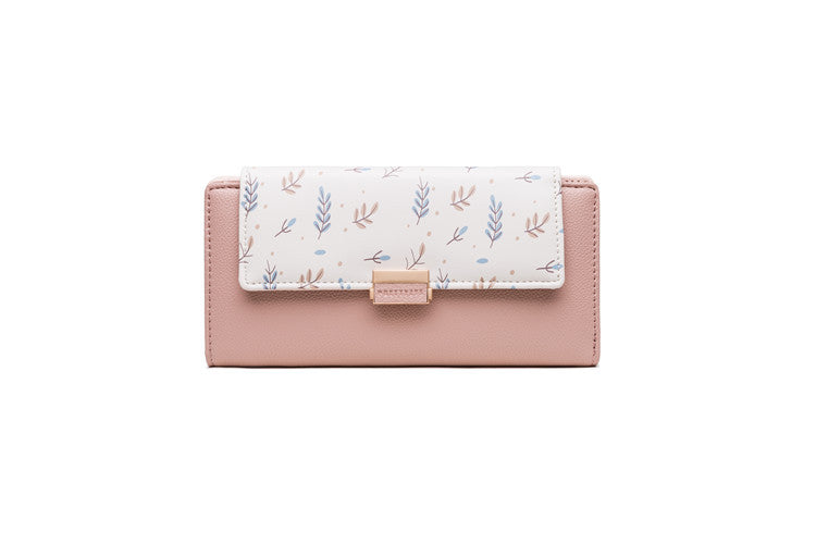 Continental floral print faux leather long wallet with organized card and coin compartments Bowlift