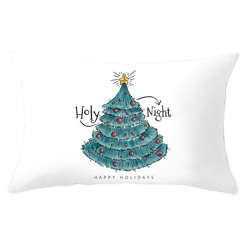 Rectangular Winter Deer Scenic Lumbar Pillow Cover with Linen-Texture and Concealed Zipper