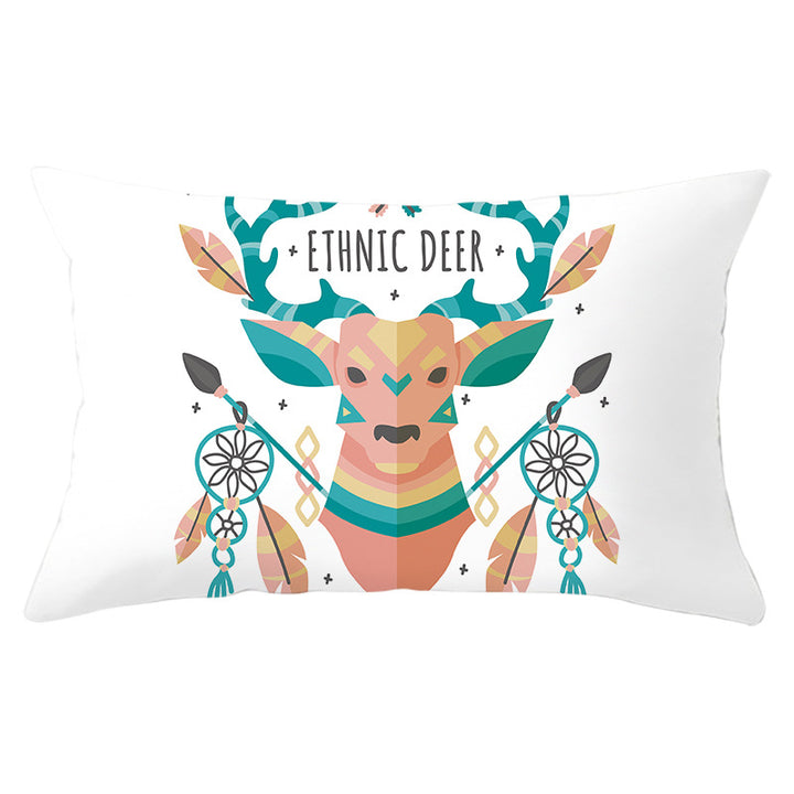Rectangular Winter Deer Scenic Lumbar Pillow Cover with Linen-Texture and Concealed Zipper