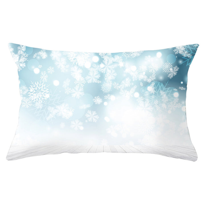 Rectangular Winter Deer Scenic Lumbar Pillow Cover with Linen-Texture and Concealed Zipper
