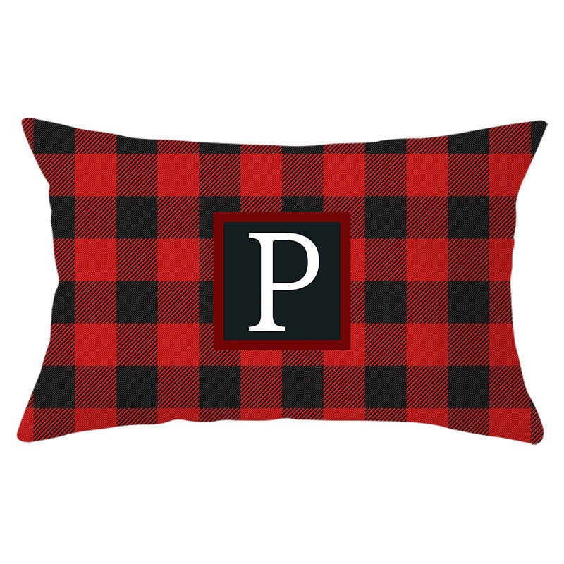 Decorative Rectangular Buffalo Plaid Monogram Pillow Cover