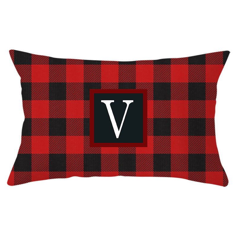 Decorative Rectangular Buffalo Plaid Monogram Pillow Cover