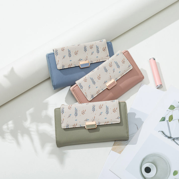 Continental floral print faux leather long wallet with organized card and coin compartments Bowlift