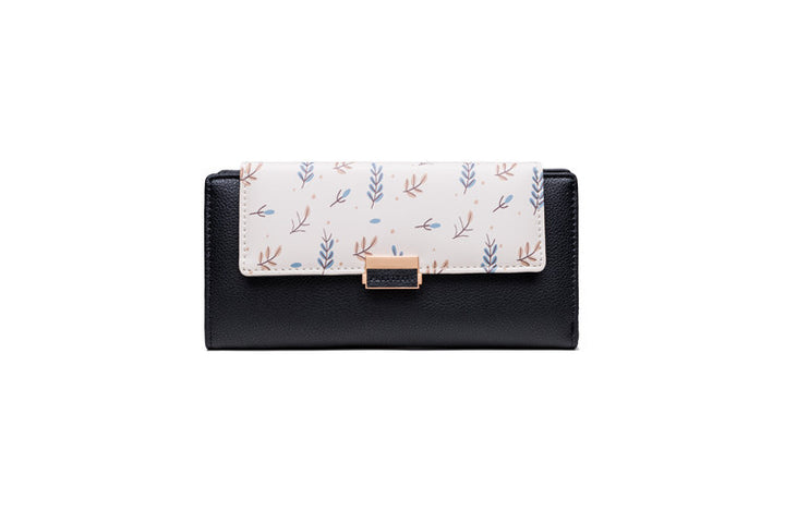 Continental floral print faux leather long wallet with organized card and coin compartments Bowlift