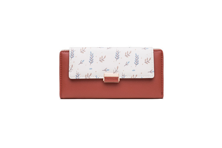 Continental floral print faux leather long wallet with organized card and coin compartments Bowlift
