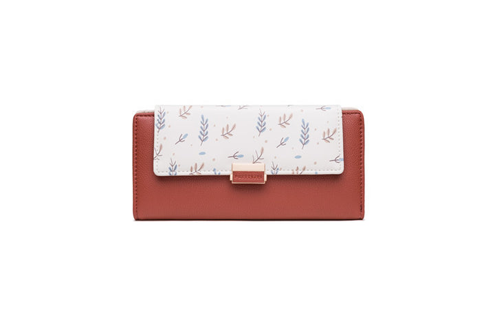 Continental floral print faux leather long wallet with organized card and coin compartments Bowlift