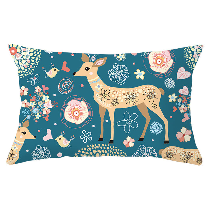 Rectangular Winter Deer Scenic Lumbar Pillow Cover with Linen-Texture and Concealed Zipper