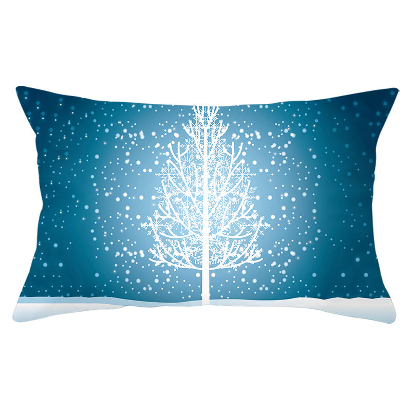 Rectangular Winter Deer Scenic Lumbar Pillow Cover with Linen-Texture and Concealed Zipper