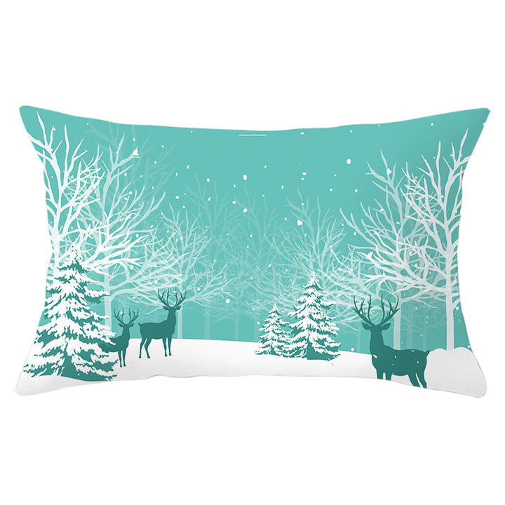 Rectangular Winter Deer Scenic Lumbar Pillow Cover with Linen-Texture and Concealed Zipper