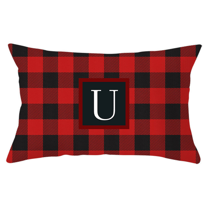 Decorative Rectangular Buffalo Plaid Monogram Pillow Cover
